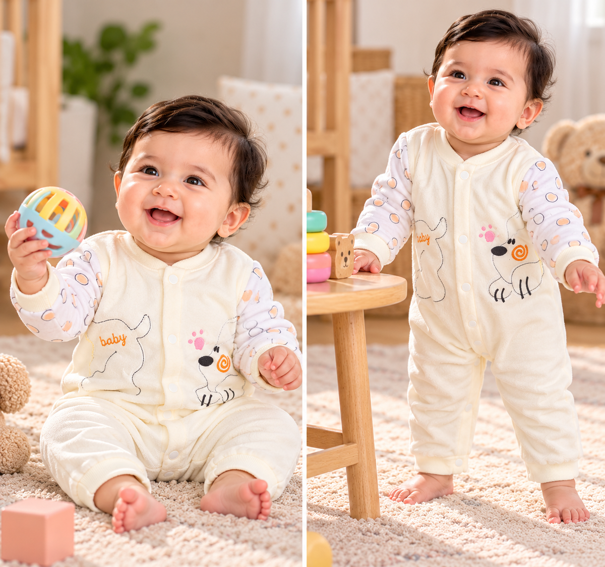 Baby Quilted Winter Romper for Boys & Girls – Pink & Cream