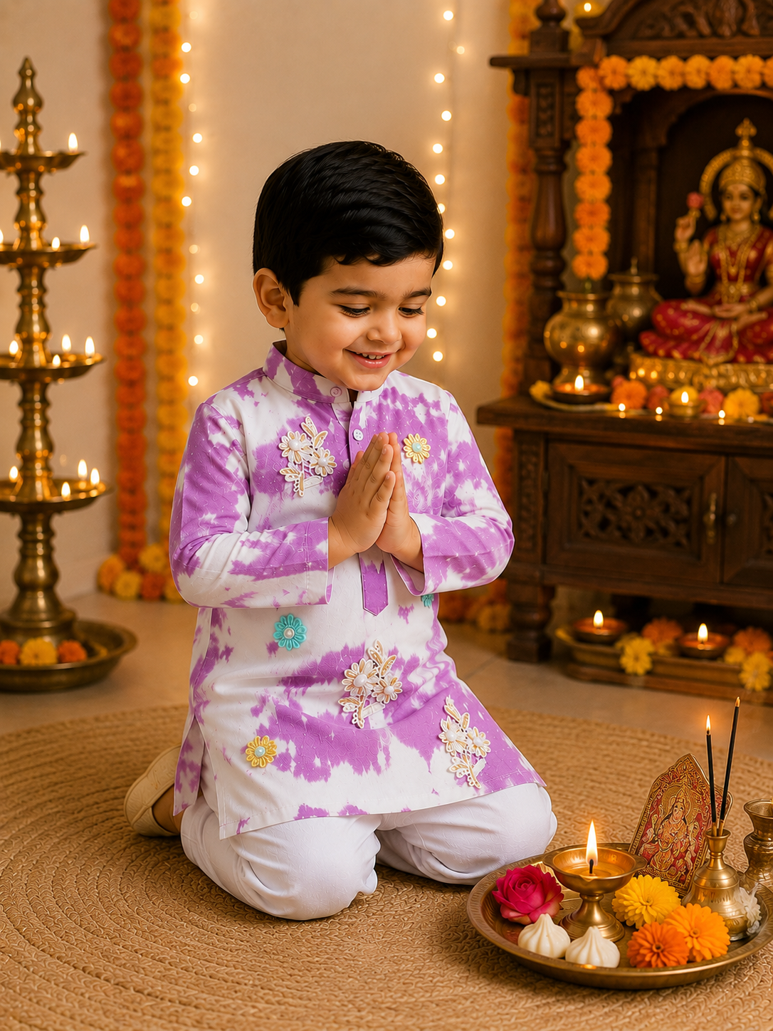 Tie and dye Cotton Ethnic kurta Set