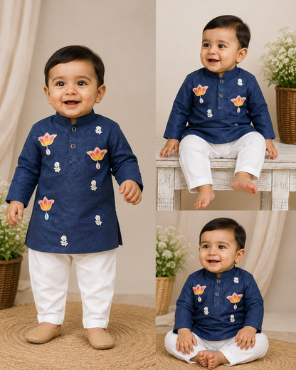 Hovea Maroon Cotton Ethnic wear kurta set for Boys