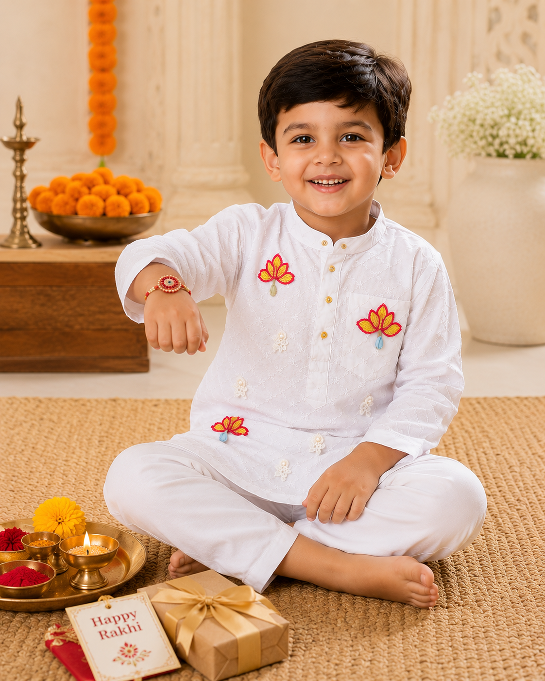 Hovea Cotton lakhnavi Hand Painted lotus kurta set