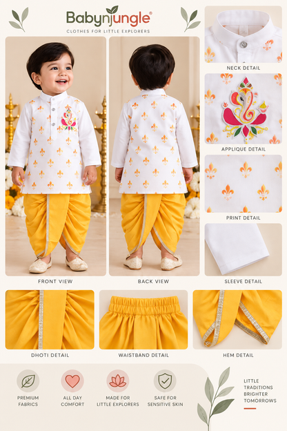Hovea Hand painted Ganesha dhoti kurta set For Boys
