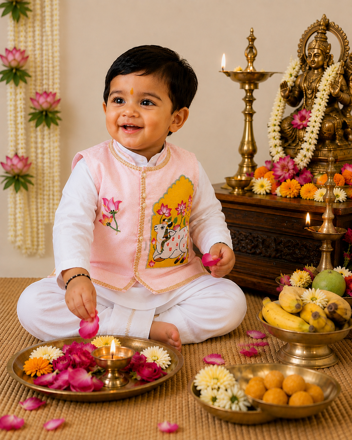 Hovea Hand painted jacket with Cotton lakhnavi kurta dhoti set