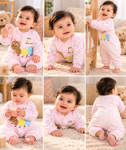 Baby Quilted Winter Romper for Boys & Girls – Pink & Cream
