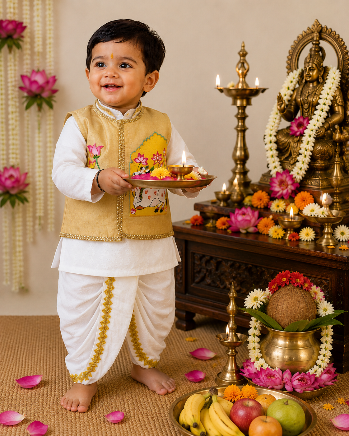 Hovea Hand painted jacket with Cotton lakhnavi kurta dhoti set
