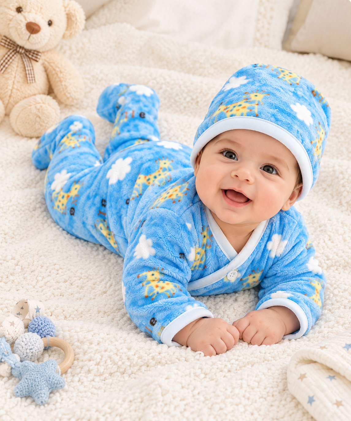 5-Piece Newborn Baby Winter Set – Soft Fleece Nightwear