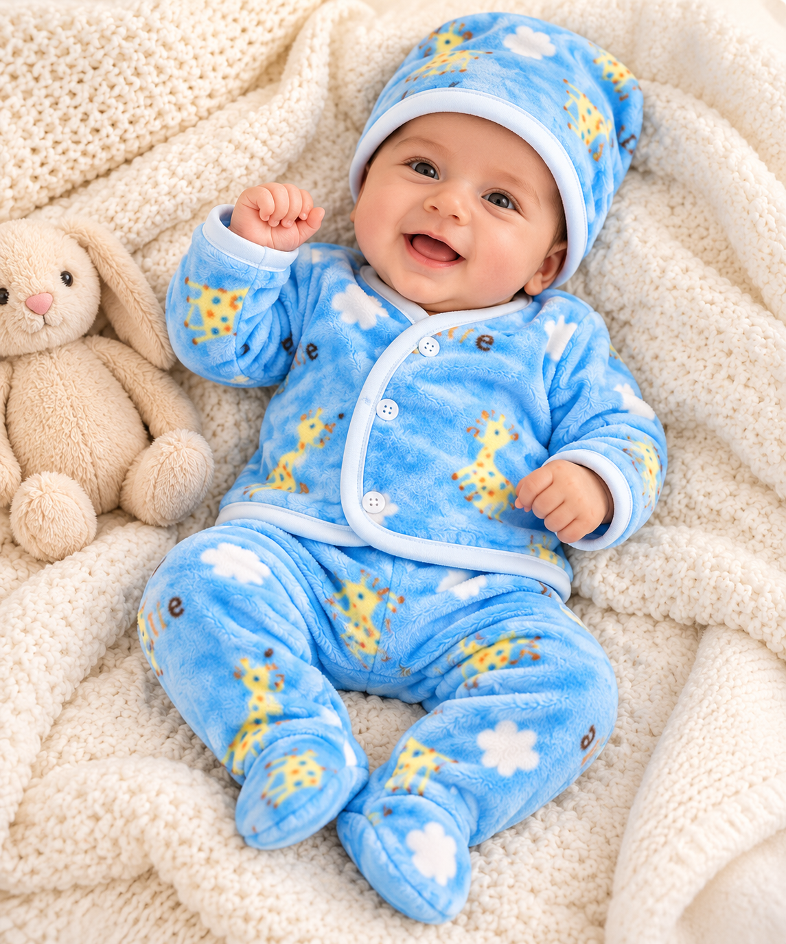 5-Piece Newborn Baby Winter Set – Soft Fleece Nightwear