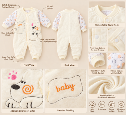 Baby Quilted Winter Romper for Boys & Girls – Pink & Cream