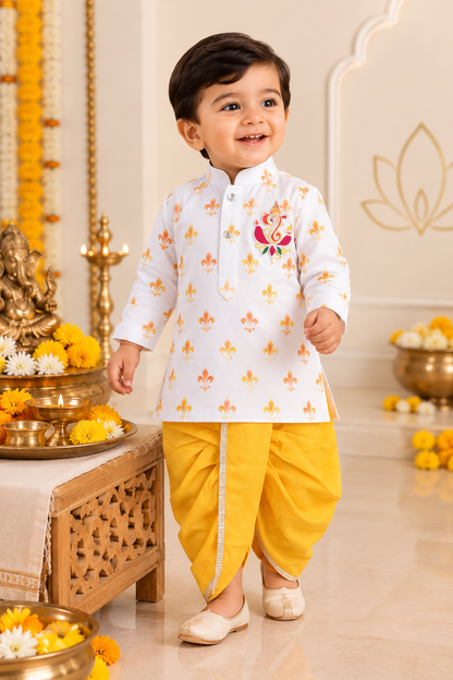 Hovea Hand painted Ganesha dhoti kurta set For Boys
