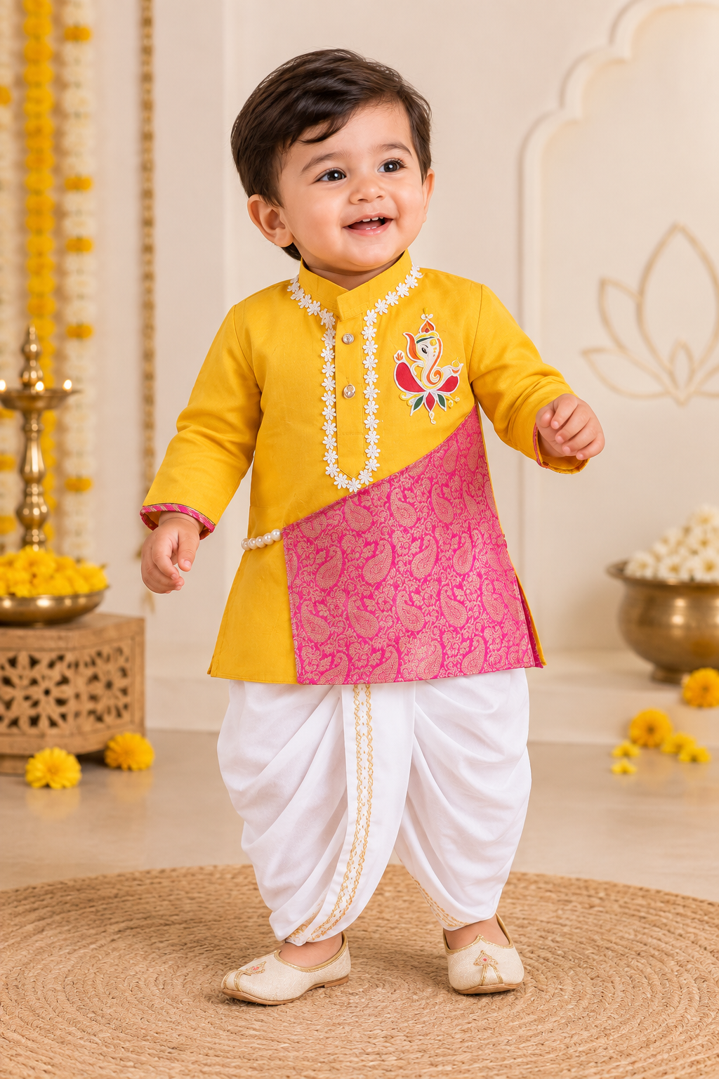 Hovea Cotton Ganesha dress Dhoti kurta set For Boys
