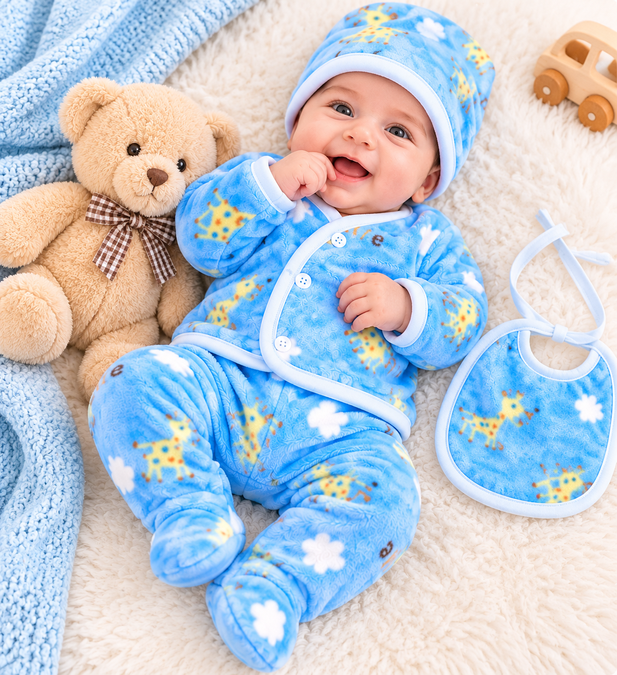 5-Piece Newborn Baby Winter Set – Soft Fleece Nightwear