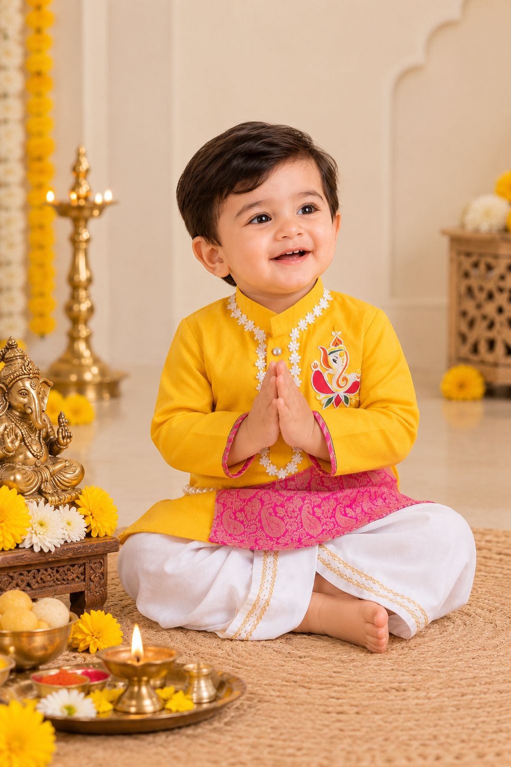 Hovea Cotton Ganesha dress Dhoti kurta set For Boys