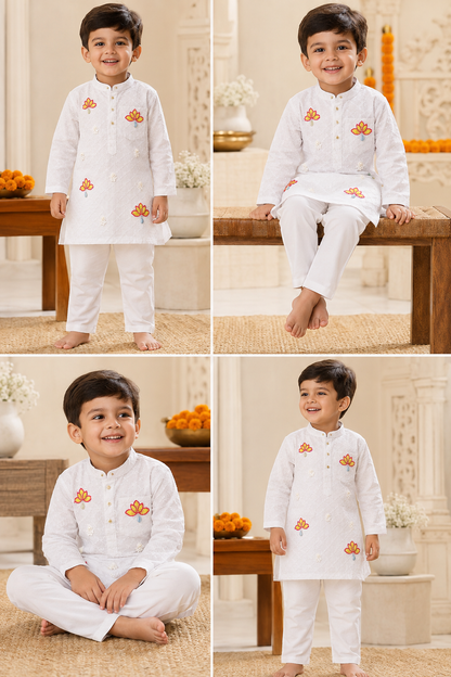 Hovea Cotton lakhnavi Hand Painted lotus kurta set