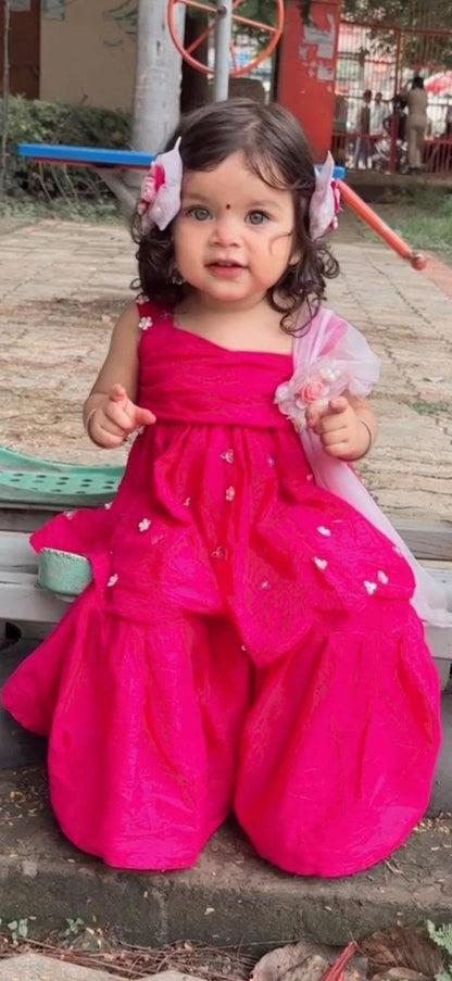 Happyjunglee Girls Pink Sharara Kurta Set | Kids Festive Ethnic Wear with Dupatta